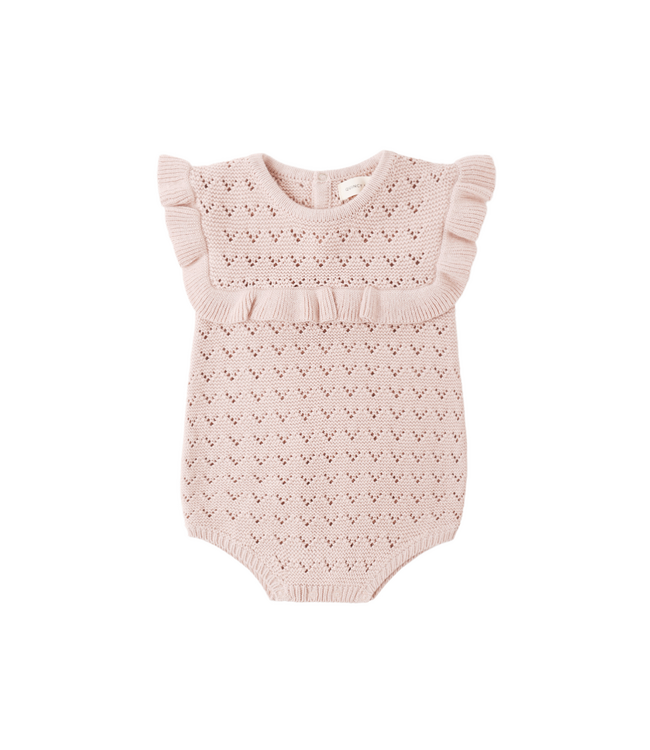 Quincy Mae Pointelle Ruffle Romper - Blush