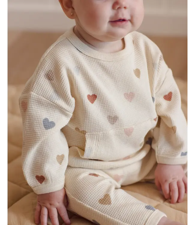 Quincy Mae Waffle Sweater Set - Confetti Hearts