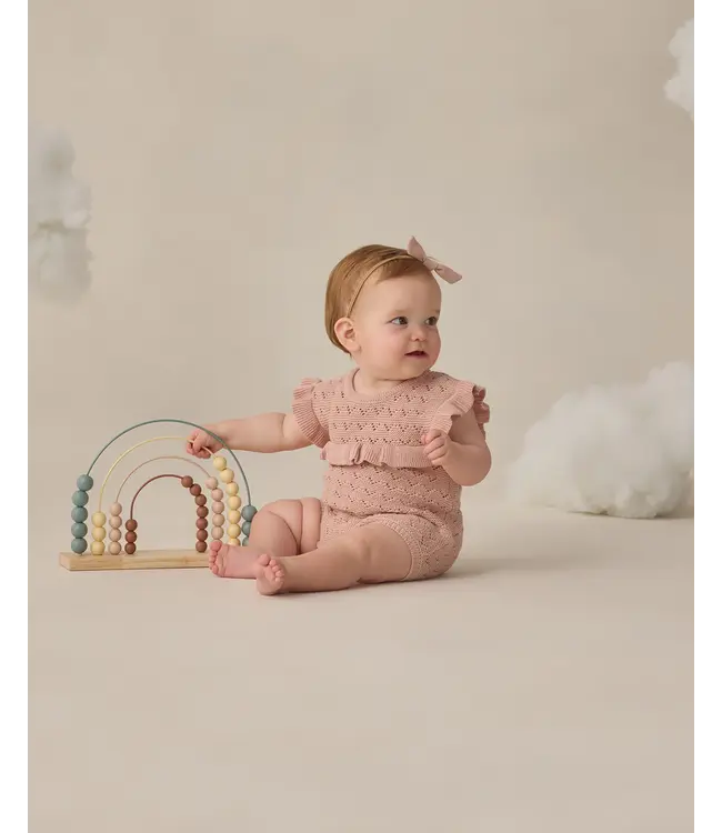 Quincy Mae Pointelle Ruffle Romper - Blush