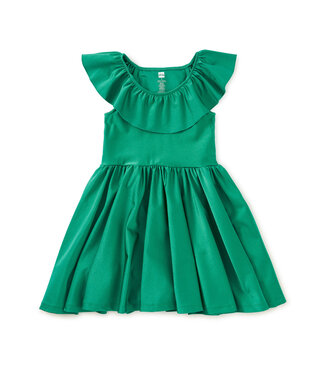 Tea Collection Shiny Ruffle Neck Dress - Spinach
