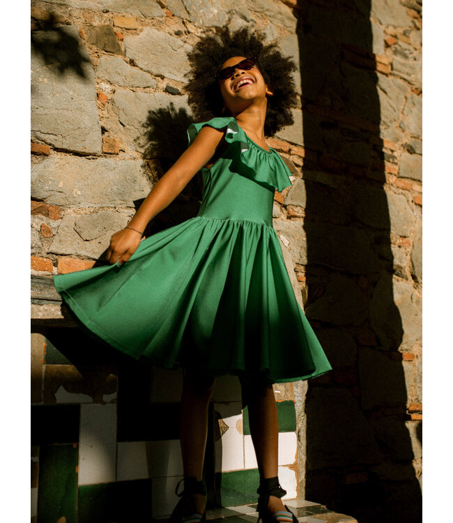 Tea Collection Shiny Ruffle Neck Dress - Spinach