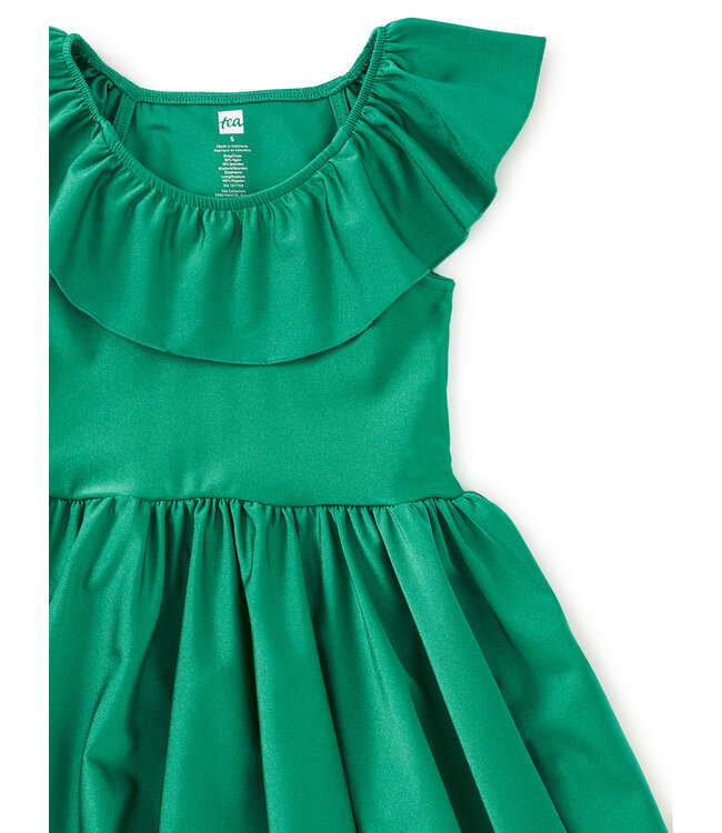 Tea Collection Shiny Ruffle Neck Dress - Spinach
