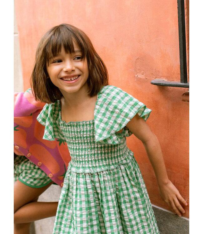 Tea Collection Flutter Sleeve Smocked Dress - Garden Party Check