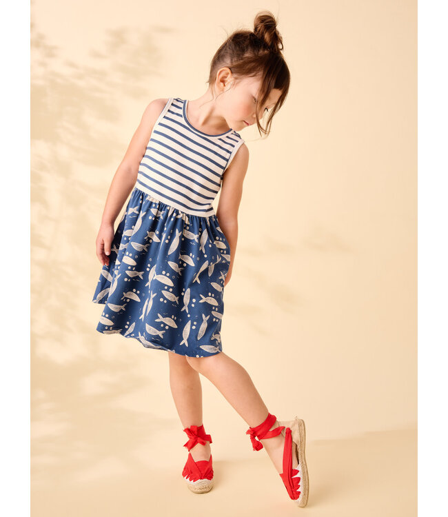 Tea Collection Print Mix Skirt Dress - Sardines
