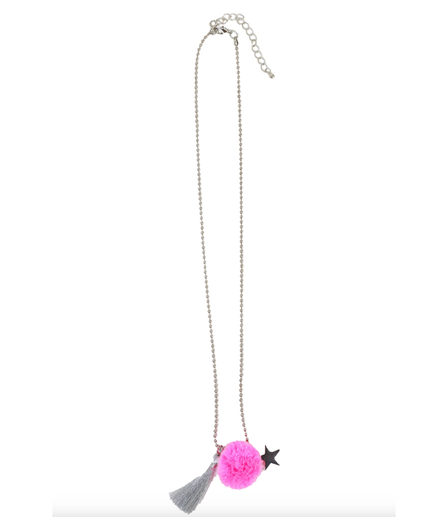 Sparkle Sisters Star Pom Charm Necklace - Pink/Silver