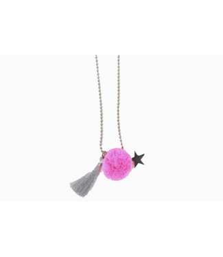 Sparkle Sisters Star Pom Charm Necklace - Pink/Silver