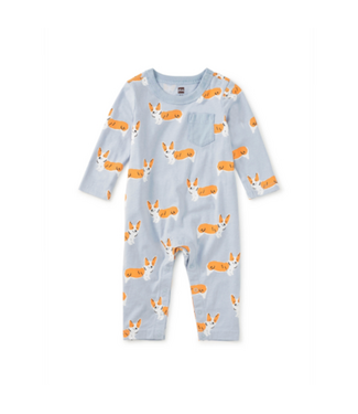 Tea Collection Long Sleeve Pocket Baby Romper - Cutie Corgis