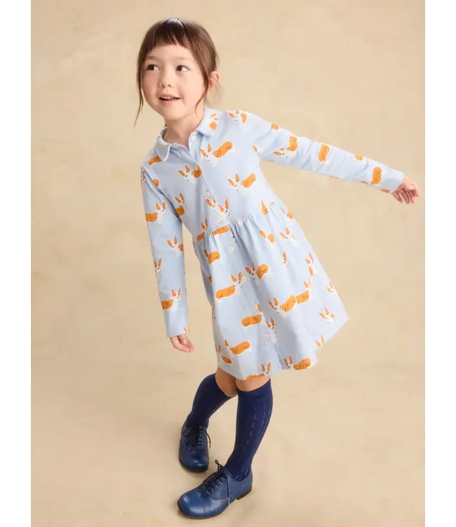 Tea Collection Collared Long Sleeve Shirt Dress - Cutie Corgis