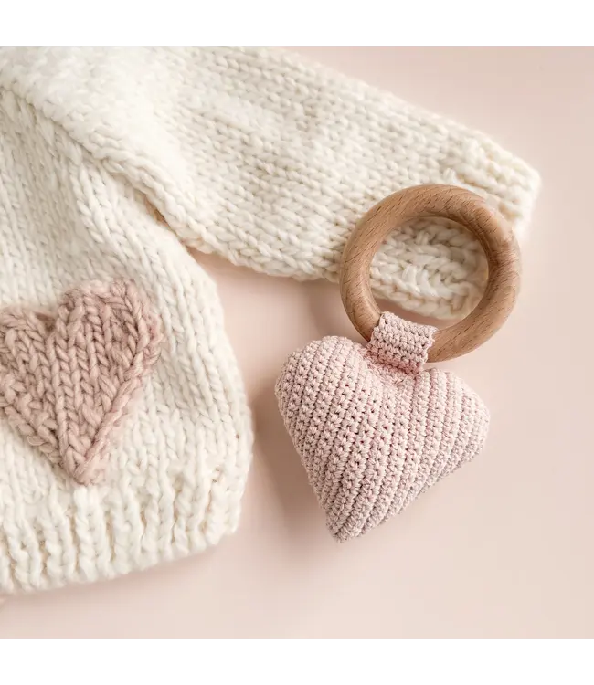 Blueberry Hill Rattle Teether Heart, Pink