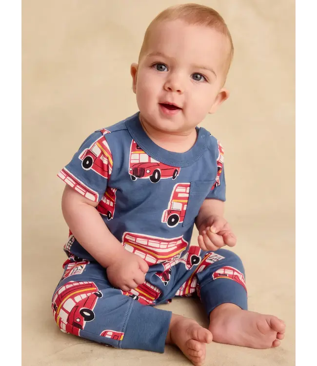 Tea Collection Pocket Baby Romper - Double Decker Bus