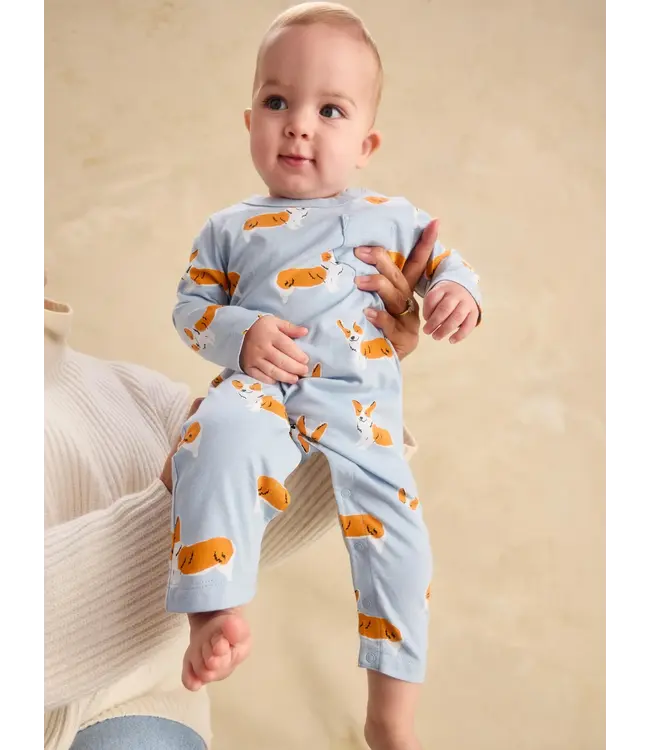 Tea Collection Long Sleeve Pocket Baby Romper - Cutie Corgis
