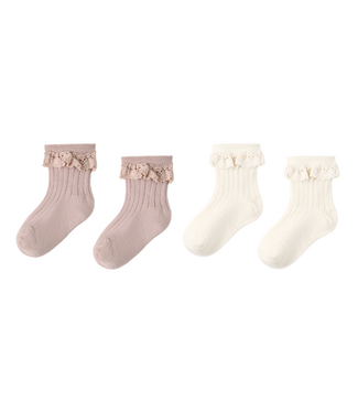 Rylee & Cru Lace Trim Socks - Rosewood, Natural