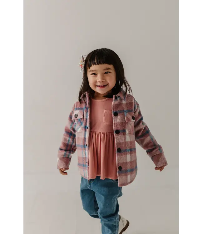 BabySprouts Hooded Shacket - Pink Blue Plaid