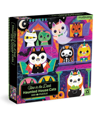 MudPuppy Haunted House Cats 300 Pc Glow in Dark Puzzle