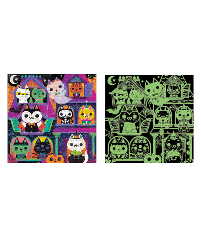 MudPuppy Haunted House Cats 300 Pc Glow in Dark Puzzle