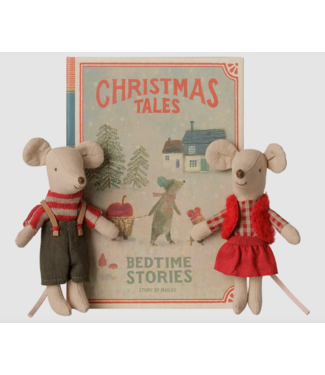 Maileg Christmas Twin Mice, Little Sister and Brother in Book