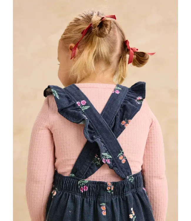 Tea Collection Corduroy Ruffle Baby Overalls - Midnight Posy