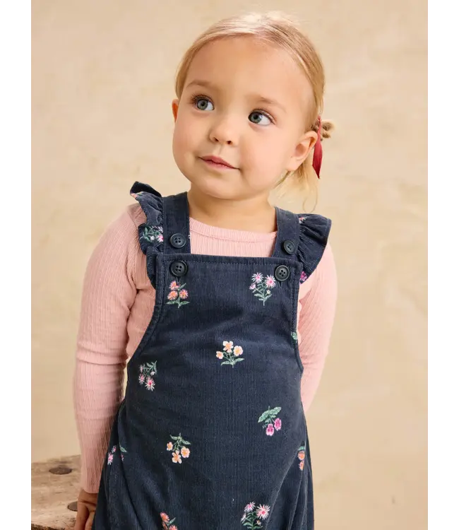 Tea Collection Corduroy Ruffle Baby Overalls - Midnight Posy