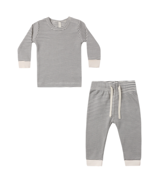 Quincy Mae Waffle Top & Pant Set - Midnight Microstripe