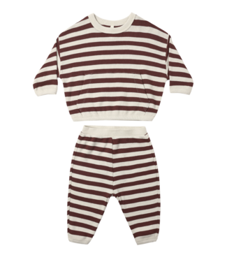 Quincy Mae Waffle Slouch Set - Black Cherry Stripe