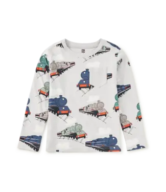 Tea Collection Long Sleeve Printed Pocket Tee - Railway Journey