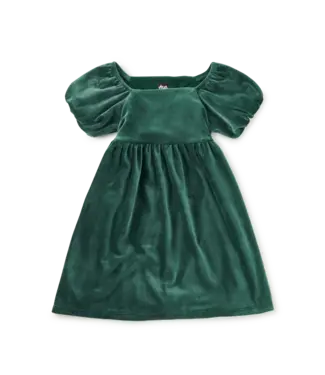 Tea Collection Puff Shoulder Velour Dress - Pineneedle