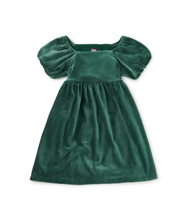 Tea Collection Puff Shoulder Velour Dress - Pineneedle