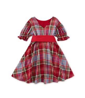 Tea Collection Puff Sleeve Sash Dress - Holiday Market Plaid