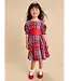 Tea Collection Puff Sleeve Sash Dress - Holiday Market Plaid