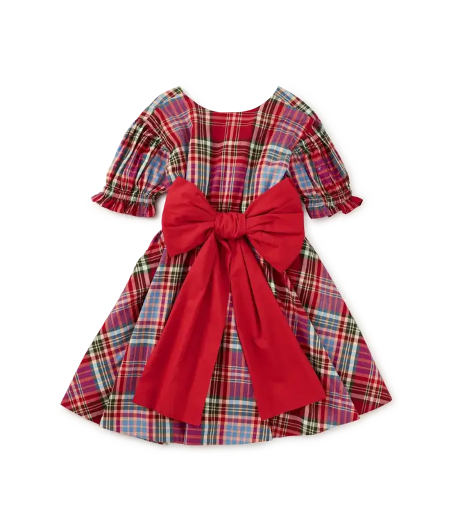 Tea Collection Puff Sleeve Sash Dress - Holiday Market Plaid