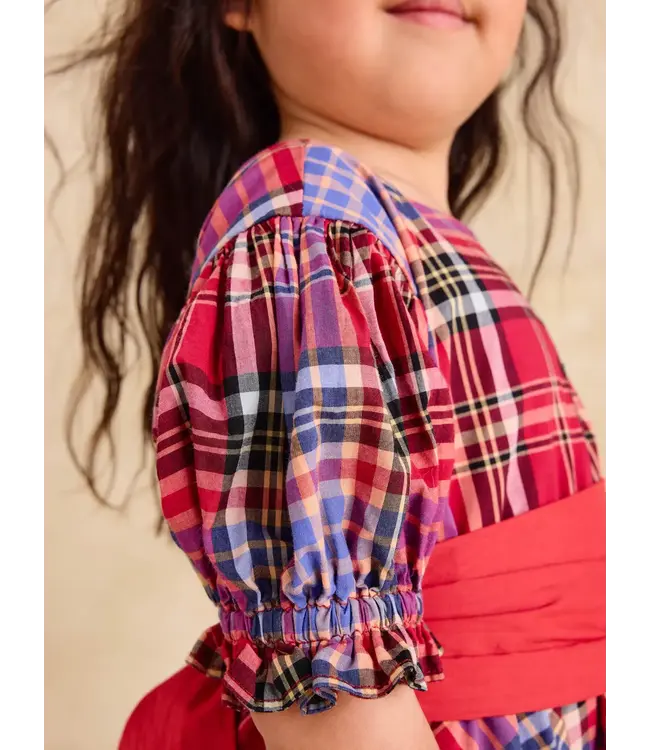 Tea Collection Puff Sleeve Sash Dress - Holiday Market Plaid