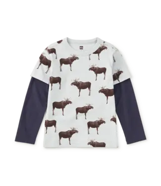 Tea Collection Printed Layered Sleeve Tee - Moose Crossing