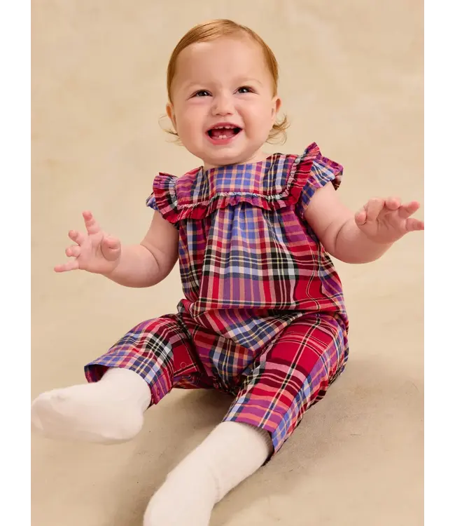 Tea Collection Ruffle Baby Romper - Holiday Market Plaid