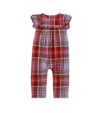 Tea Collection Ruffle Baby Romper - Holiday Market Plaid