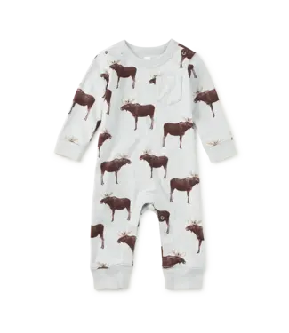 Tea Collection Long Sleeve Pocket Romper - Moose Crossing