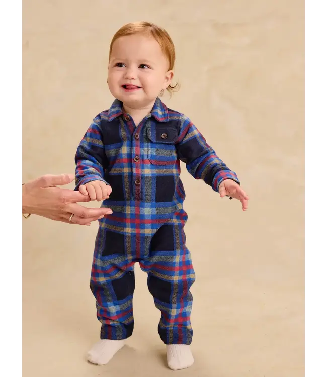 Tea Collection Collared Baby Romper - Windsor Hearth Plaid