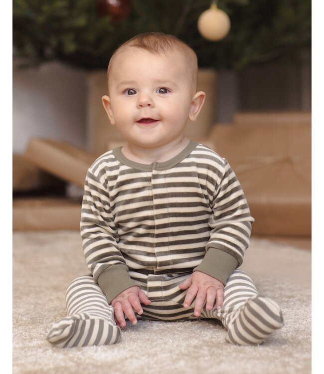 Quincy Mae Hidden Snap Footie - Spruce Stripe