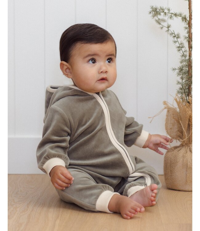 Quincy Mae Velour Zip Jumpsuit - Spruce