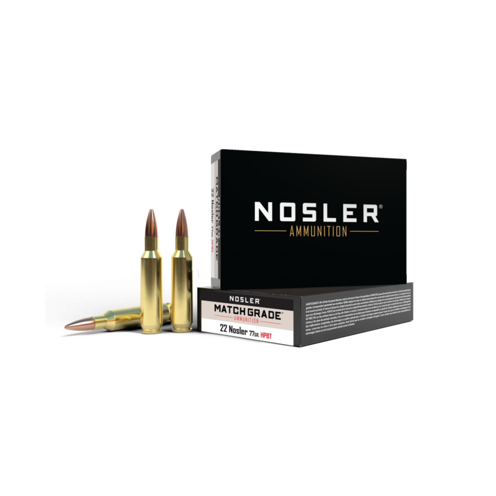 Nosler Trophy Grade Ammunition 22 Nosler 77 Grain Custom Competition (20 Rounds)