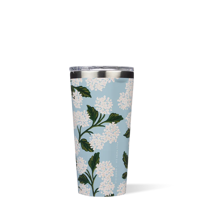 Corkcicle TUMBLER 16oz RIFLE PAPER GLOSS BLUE HYDRANGEA