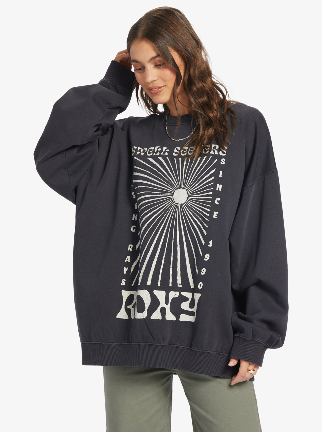 Roxy FEMME LINEUP OVERSIZED CREW ANTHRACITE