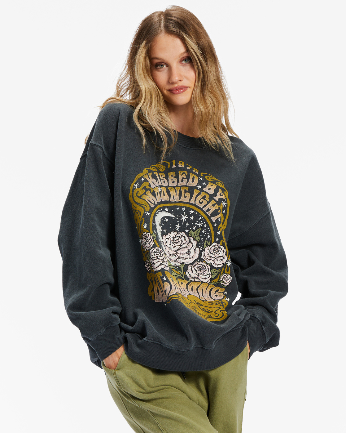 Billabong FEMME RIDE IN OVERSIZED CREW BLACK SANDS 2