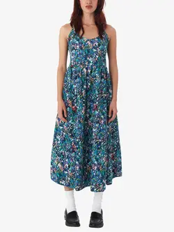Obey FEMMES SPRING GARDEN DRESS TEAL BLUE MULTI