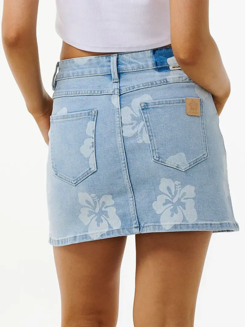 RIP CURL FEMMES HIBISCUS HEAT OVERDYED SKIRT LIGHT BLUE