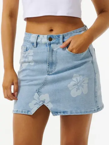 RIP CURL FEMMES HIBISCUS HEAT OVERDYED SKIRT LIGHT BLUE