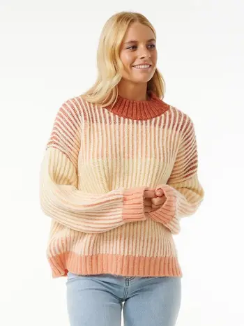 RIP CURL WOMEN'S SOLEIL RIB CREW BURNT RED