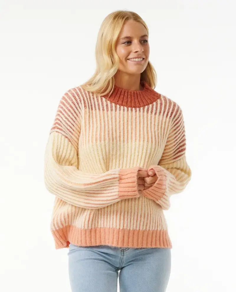 RIP CURL WOMEN'S SOLEIL RIB CREW BURNT RED