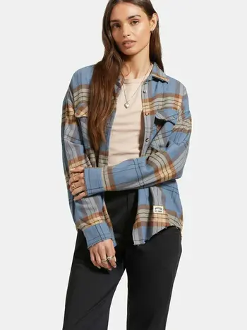 Brixton WOMEN'S BOWERY CLASSIC FLANNEL FLINT BLUE PINECONE