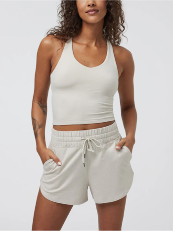 Vuori FEMMES HALO PERFORMANCE CROP TANK 2.0 ECRU HEATHER