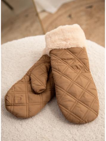 Only FEMMES JENNI QUILTED MITTENS CAMEL